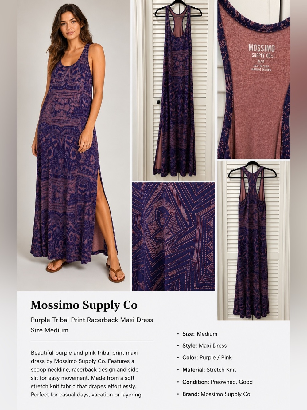 Mossimo Supply Co. Purple Tribal Print Racerback Maxi Dress - M